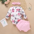 thumbnail image 4 of Fesfesfes Newborn Infant Baby Bodysuit Girls Ruffles Romper Tops Floral Shorts Outfits Headband Set, 4 of 9