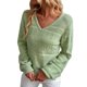 thumbnail image 1 of Suéter holgado de manga larga con escote en V verde XL para mujer, informal, con aberturas en la parte superior, otoño-invierno, 1 of 6