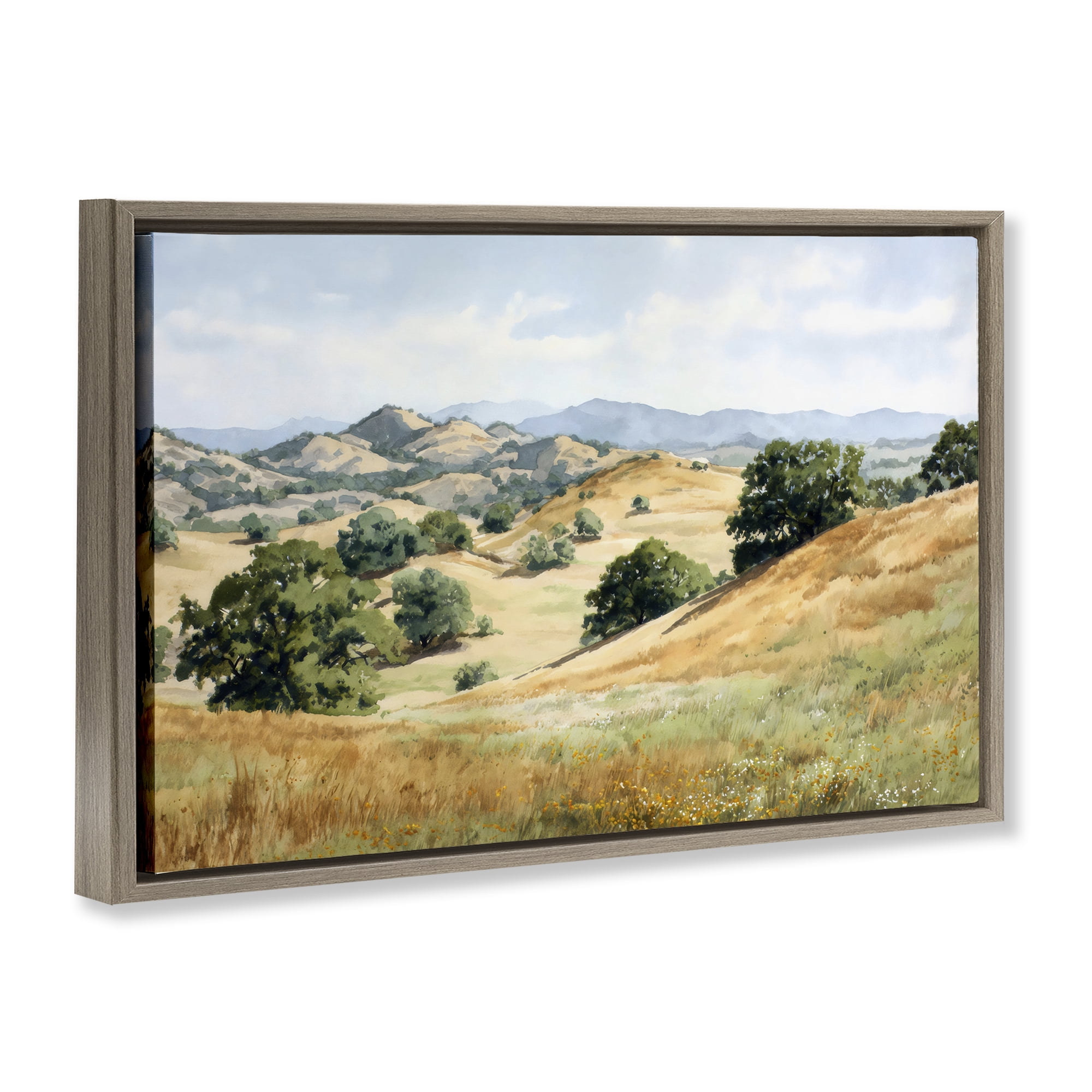 Stupell Industries Idyllic Mountains and Trees Brown Framed Floater Canvas Wall Art, design by Petal Prints Design