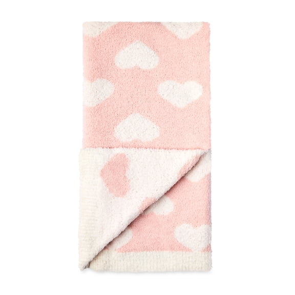 Parents Choice Cable Knit Baby Blanket, 30" x 40", Pink and White Hearts