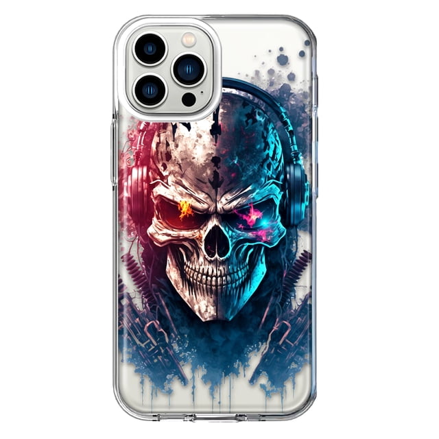 MUNDAZE Apple iPhone 13 Pro Max Cyberpunk Machine Headphones Skull Double Layer Phone Case Cover