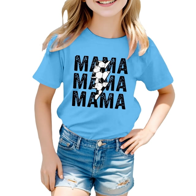 T-Shirts d'Été pour Filles, Imprimé Lettres, Manches Courtes, Basiques, Col Rond, Sport, Taille 8-9T
