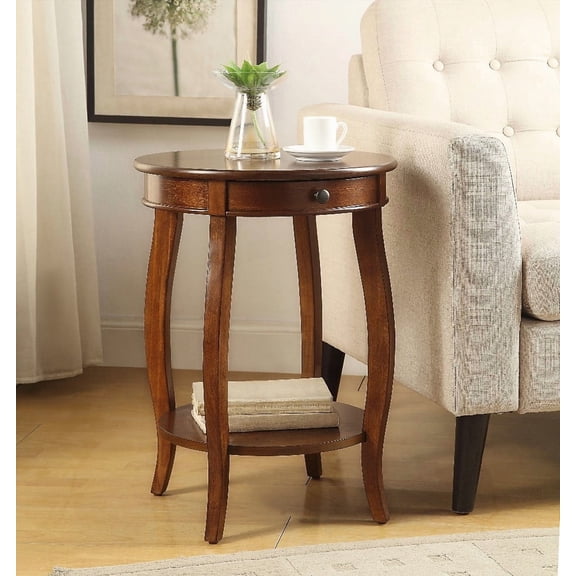 The Walnut Finish Accent Table by Alysa Has Ample Storage and Graceful Cabriole Legs