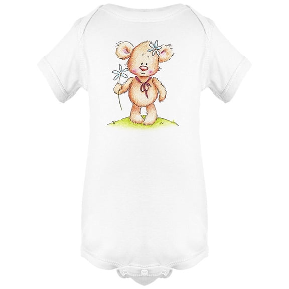 Teddy Bear With A White Flower Bodysuit Infant -Image by Shutterstock, 6 Months
