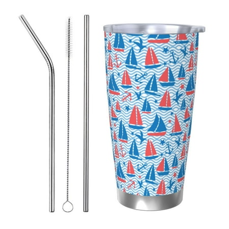 

Susaid Sailboats On A Waves Print 20oz Car Cup Insulated Coffee Cup Fully Spill Proof Travel Coffee Mug Stainless Steel Tumbler for Work Home Outdoor Car-Straw Three-piece Set