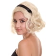 thumbnail image 3 of HPO Adult Women's Chilling Witch Wavy Bob Cosplay Wig with Black Ribbon Blonde Color Synthetic Fiber, 3 of 10