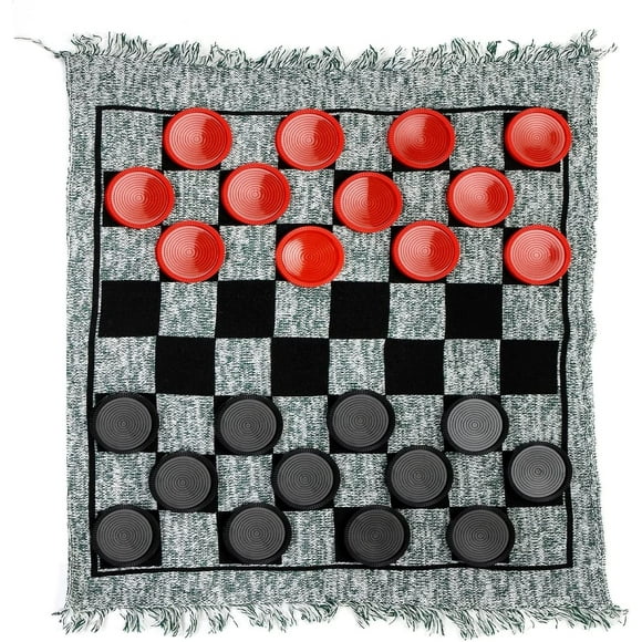 Win SPORTS 3 in 1 Giant Checkers,Mega Tic Tac Toe,Indoor Outdoor HTOOQClassic Board Games,30”Reversible Rug with 24 Checkers Pieces,Checkers Cloth Mat Game for Travel,Family Party,BBQ