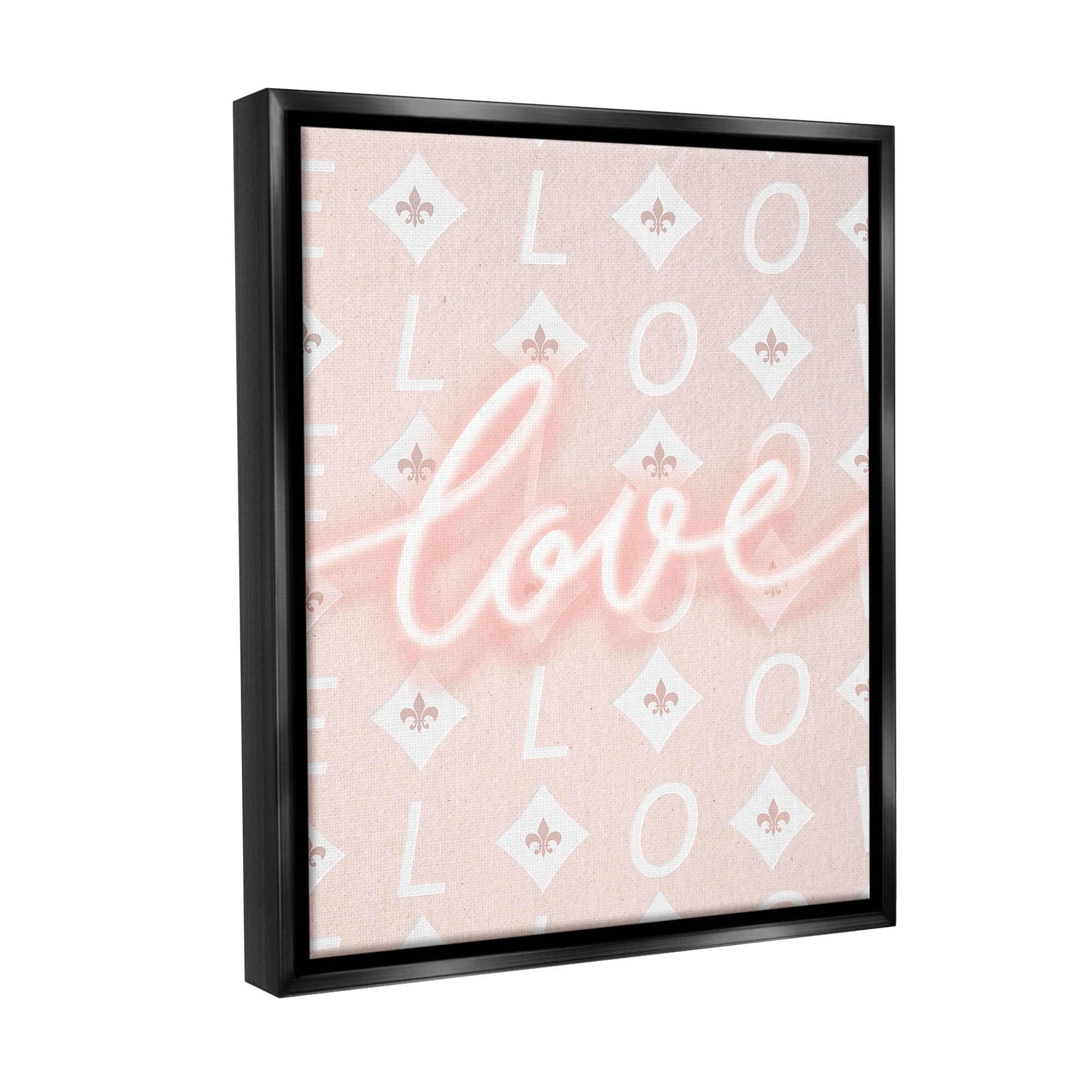 Stupell Industries Pastel Love on Pattern Typography Painting Black Floater Framed Canvas Art Print Wall Art, 17 x 21