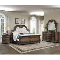 Traditional 4pc King Tufted Bed Set Coffee Brown Formal Bedroom Furniture