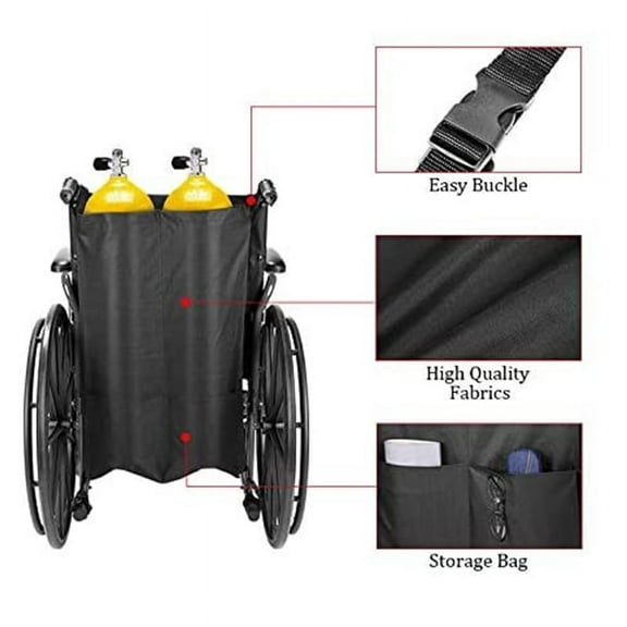 DIAEDGE Wheelchair Dual Oxygen Tank Holder Portable Waterproof Oxygen Cylinder Bag with Adjustable Straps Fits Most Wheelchairs, Walkers, and Scooters