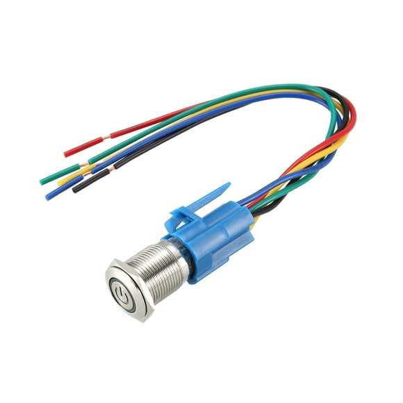 Interruptor de botón pulsador de metal momentáneo Uxcell de 16 mm de montaje 1NC NO COM 12V LED verde con enchufe de socket