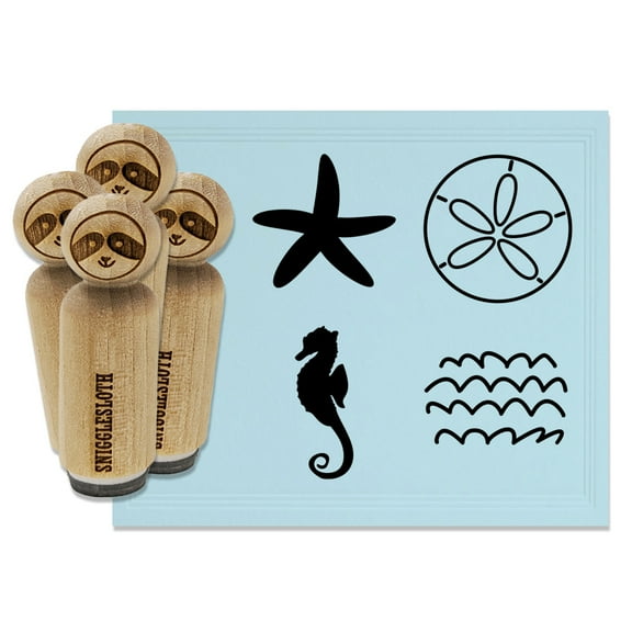 Seahorse Sand Dollar Ocean Waves Starfish Tropical Rubber Stamp Set for Scrapbooking Crafting Stamping - Mini 1/2 Inch