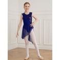 thumbnail image 3 of Miutii Kids Girls Ballet Leotard Skirted High-Low Hem Latin Modern Contemporary Ballroom Lyrical Dancewear Navy Blue 14, 3 of 7