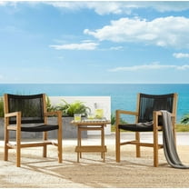 Modway Vienna 3-Piece Outdoor Patio Teak and Rope Armchairs with Folding Side Table in Natural Black