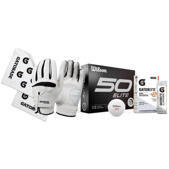 Wilson x Gatorade Ultimate Golf Pro Kit - Includes Wilson Fifty Elite Golf Balls, Feel Plus Golf Glove Bundle, and Gatorade Towel