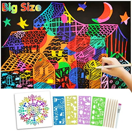 pigipigi Big Sheets 8''x 11'' Scratch Paper Art Craft for Kids - Black Rainbow Magic Scratch Off Paper Kit Drawing Pad Set for Girls Boys Party Activity Game Birthday Christmas Easter Toy Gifts