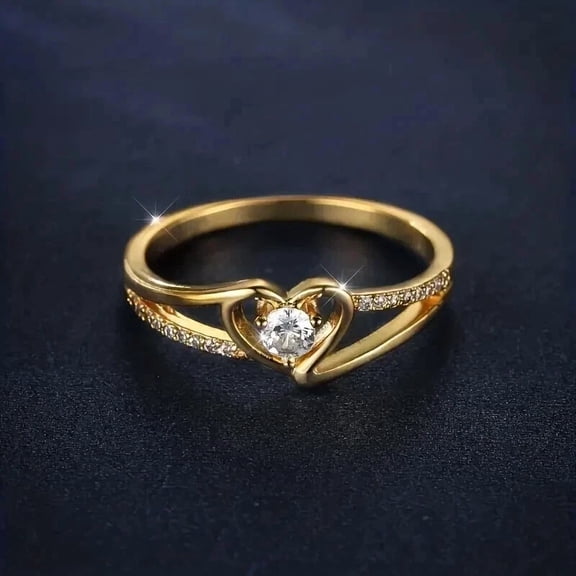 1 Ct Round Cut Simulated Diamond 14K Yellow Gold Plated Promise Heart Split Shank Ring