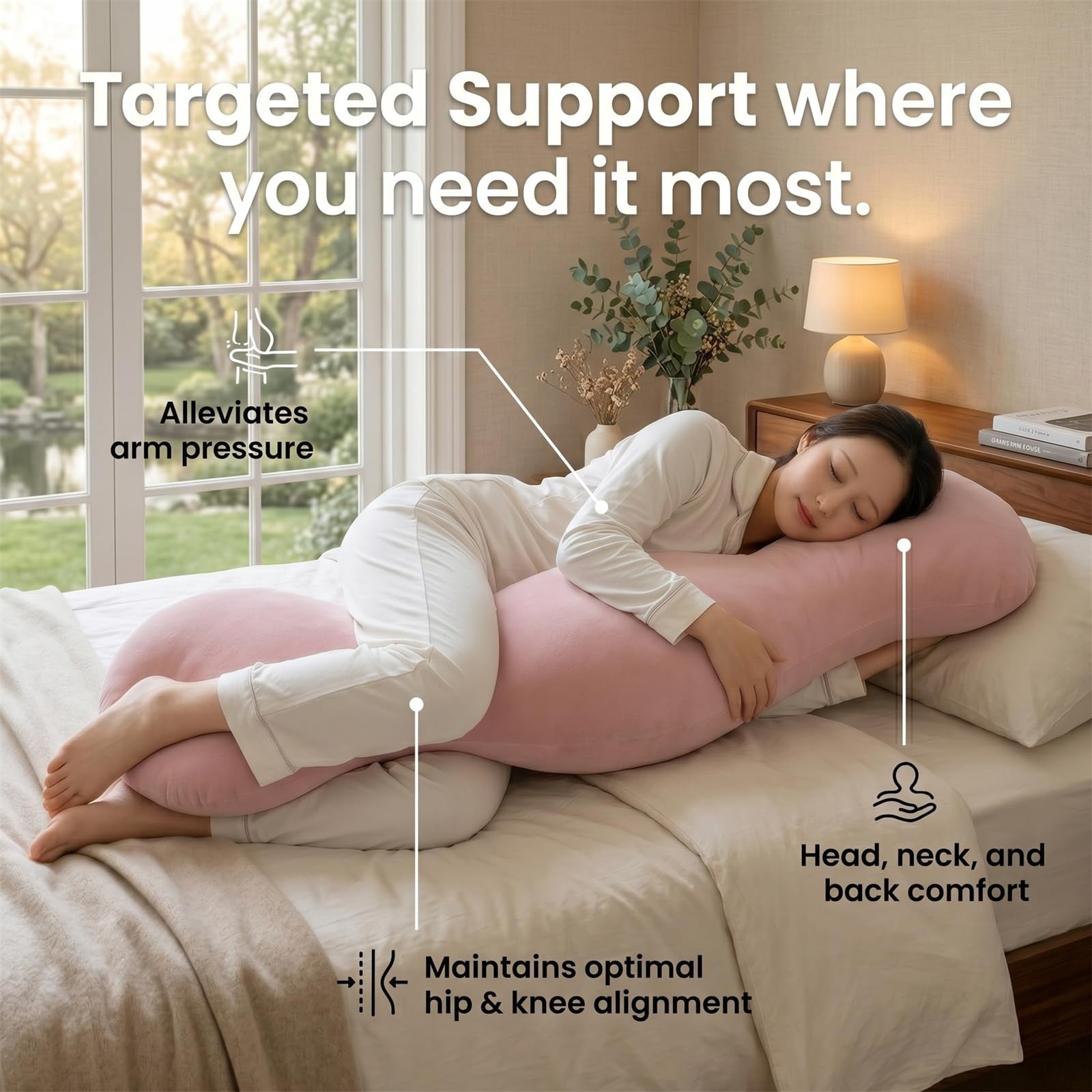 Pea Pod Body Pillow for Side Sleeper with Cooling Body,Soft Ergonomic Side Sleeper Body Pillows for Adults, Full Body Support Pillow