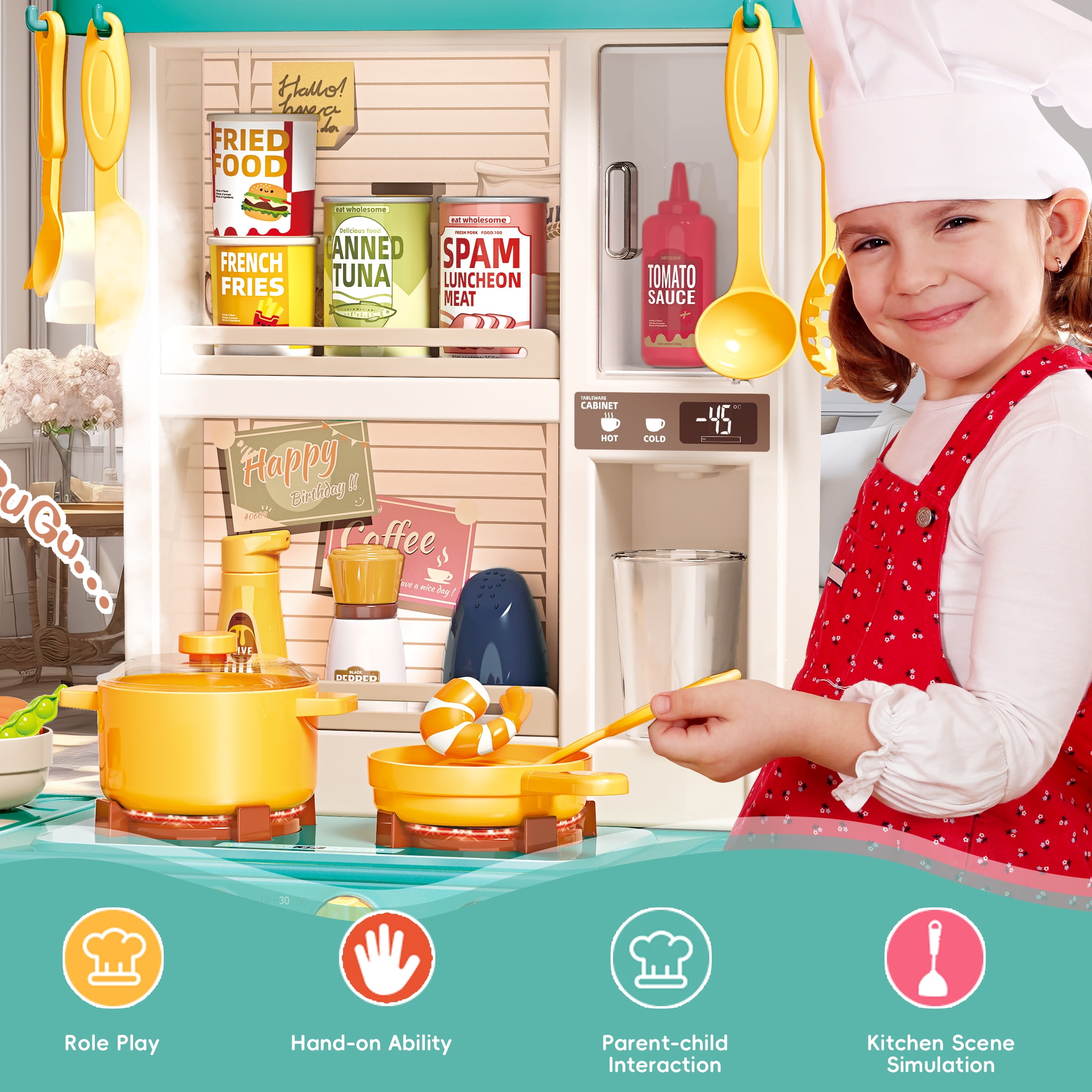 50PCS Kids Kitchen Cooking Set - Crocodile Wooden Kid Safe Knife Cutting Bo PayUSD Play Kitchen Kids Kitchen Play Set Toddler Toys 50 Pcs