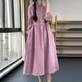 thumbnail image 7 of qolati Women's Casual Spring Denim Dress Puff Sleeve Elastic Waist Button Down Maxi Long Shirt Dress Plus Size Flowy A Line Jean Dress, 7 of 7