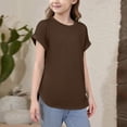 thumbnail image 2 of Lumtrix Girls Short Sleeve T Shirts Kids Crewneck Scallop Hem Soft Tunic Tops Dressy Casual Summer Tees 5-14 Years Coffee 120, 2 of 5