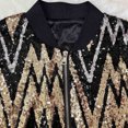 thumbnail image 4 of miqiqism Women's Sequin Long Sleeve Jackets Glitter Open Front Zipper Blazer Bomber Jacket Sparkly Coats Fashion Party Striped Spark Round Neck Cardigan,Gold,Small, 4 of 4