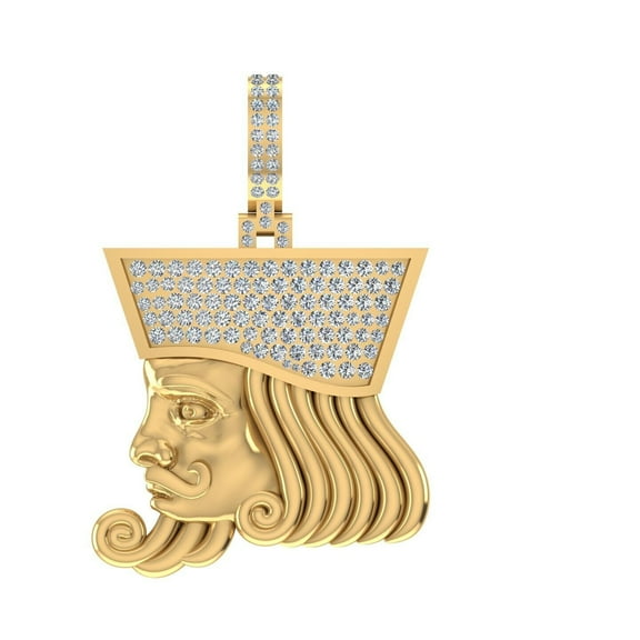 Real 3.00 Cwt Moissanite Diamond Iced Out Kings Head Face Playing Card Poker Custom 14K Gold Finish Pendant Charm Necklace