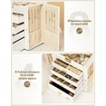 thumbnail image 5 of Synthetic Leather Huge Jewelry Box Mirrored Watch Organizer Necklace Ring Earring Storage Lockable Gift Case (White + Gold), 5 of 8