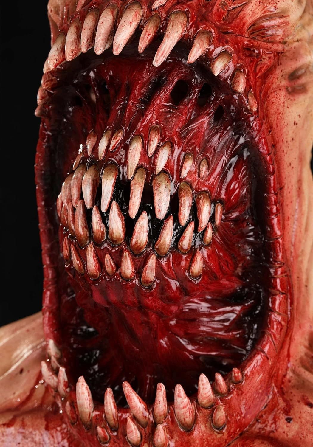 Latex Monster Halloween Mask with Two Mouths and Fangs for Cosplay Horror Parties