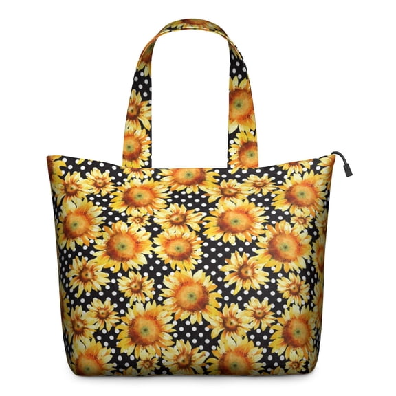 Black Polka Dot Sunflower Pattern Travel Tote Bags for Women Carry On,Large Weekender Bags for Women Travel,Multi Functional Duffle Bag for Work,Shopping,Sports
