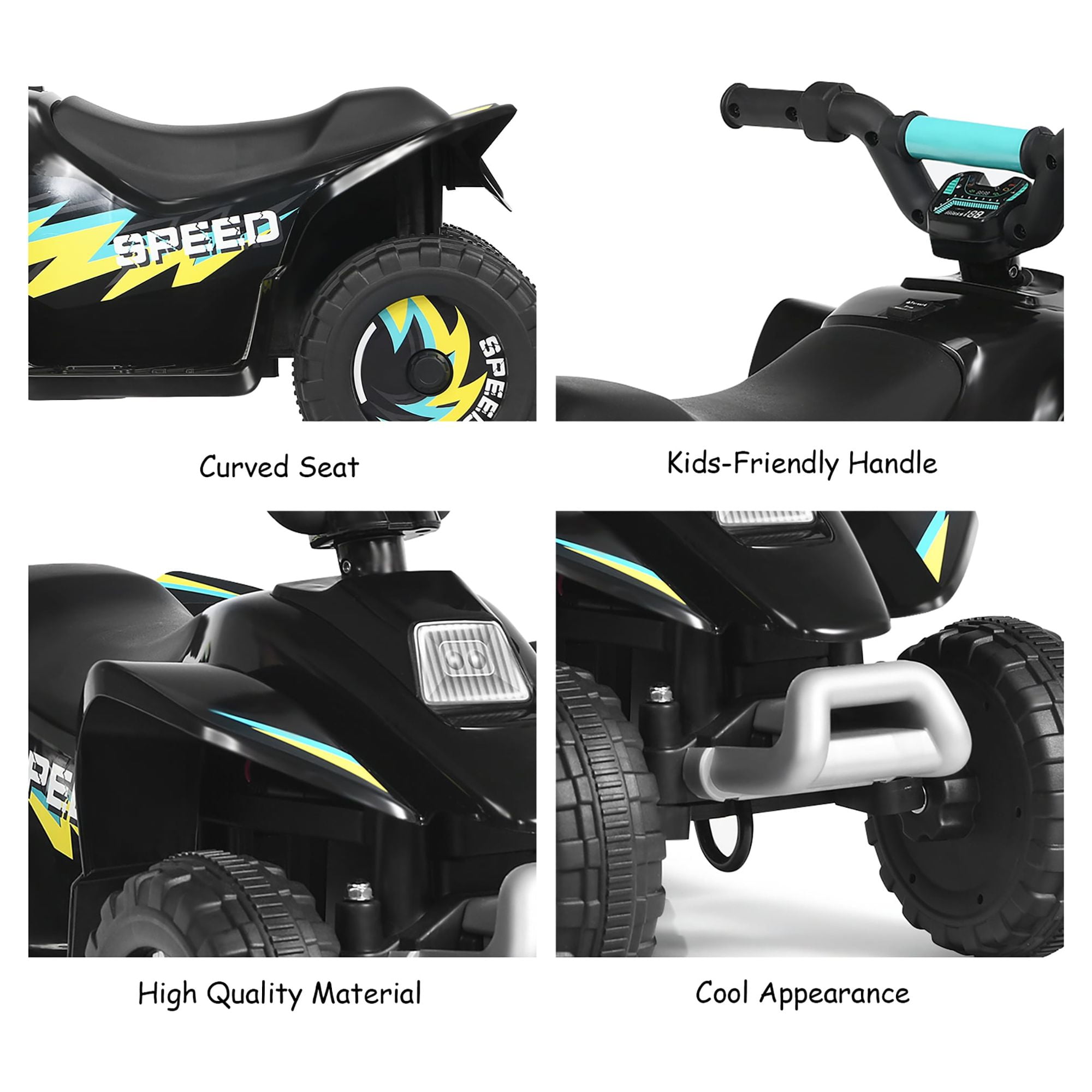 Costway 6V Kids Electric Quad ATV 4 Wheels Ride on Toy Toddlers Forward & Reverse Black