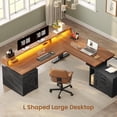 thumbnail image 5 of Farmhouse L Shaped Standing Desk with 4 Drawers and Storage Cabinet, Height Adjustable Computer Desk with Led Lights, Home Office Desk, 5 of 7