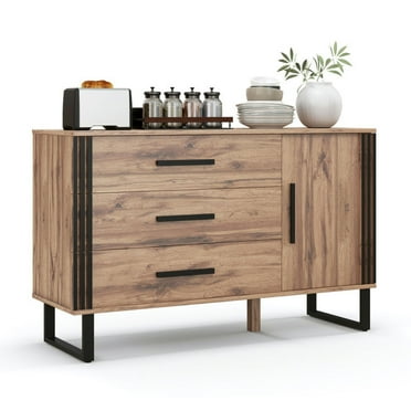 Finihen Kitchen Storage Cabinet, Buffet Sideboard, Sideboard Buffet Cabinet Credenza Storage Cabinet with 3 Drawers, for Dining Room, Kitchen, Living Room, Rustic Brown