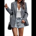 thumbnail image 1 of Chaqueta Blazer Informal de Oficina para Mujer, de Larga, con Solapa y Abertura Frontal. Gris M, 1 of 8