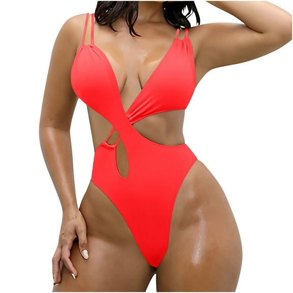 Quinlirra Womens Tops Clearance Under $10 Women's Sexy Solid Color Swimwear Slim Swimsuit Bikini Straped Swimsuits