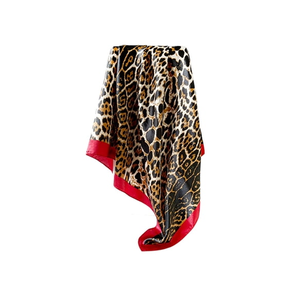 Bibifish Womens Scarf Large Satin Silk Scarf Leopard Print With Red Border Elegant Neck Head Shawl Wraps