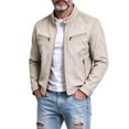 thumbnail image 3 of FchengtaiS Mens Suede Bomber Jacket Stand Collar Zip Up Wind Resistant Jacket Winter Warm Outerwear with Multi Zipper Pockets, 3 of 7