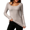thumbnail image 2 of Hfnxid Long Sleeve Shirt for Womens Scoop Neck Slim Fit Tops with Thumb Holes Casual Athletic Layering Tee, 2 of 8
