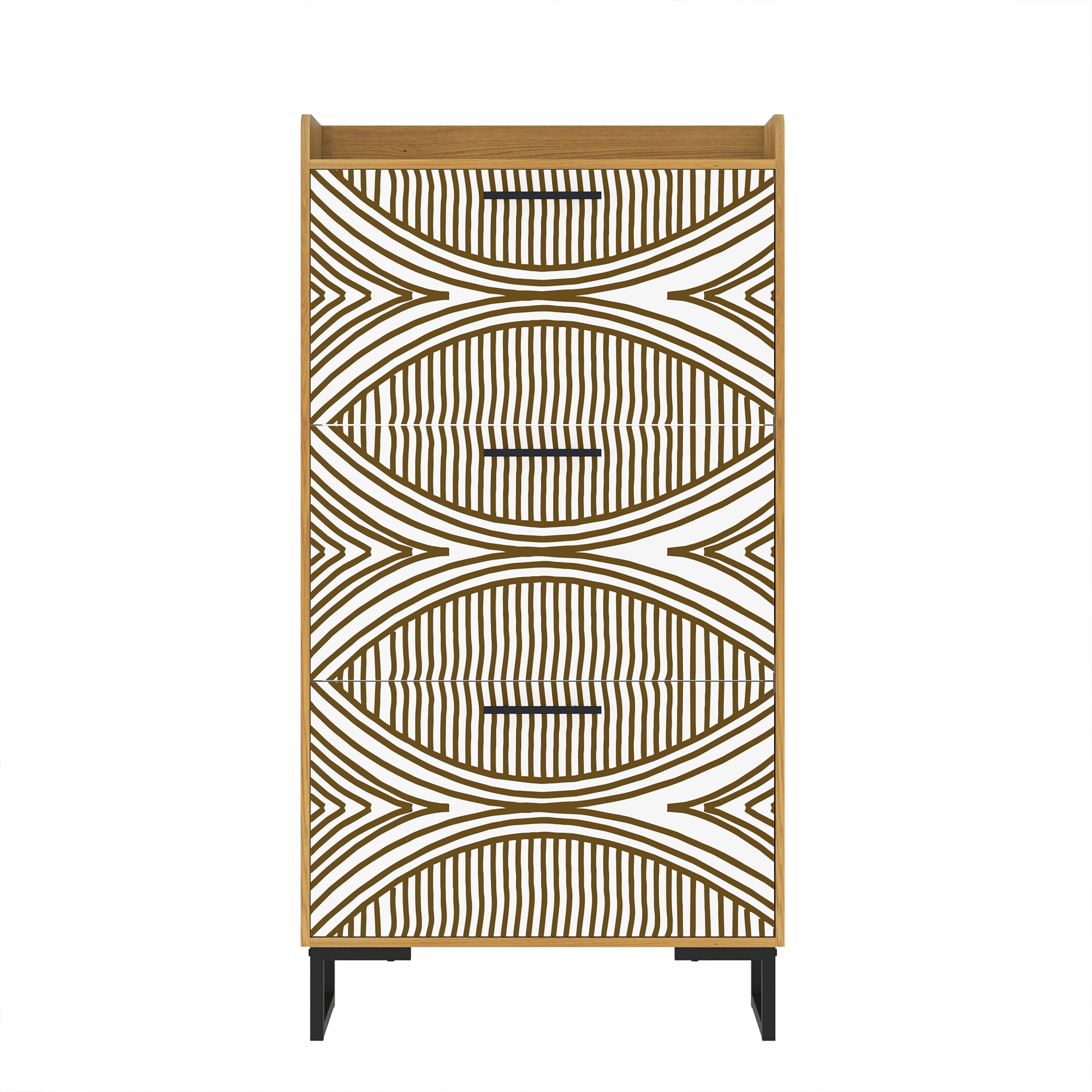 Hommoo 3 Tiers Flip Shoe Storage Cabinet with PVC painted, Modern Wood Shoe Rack Storage Organizer for Home, Brown