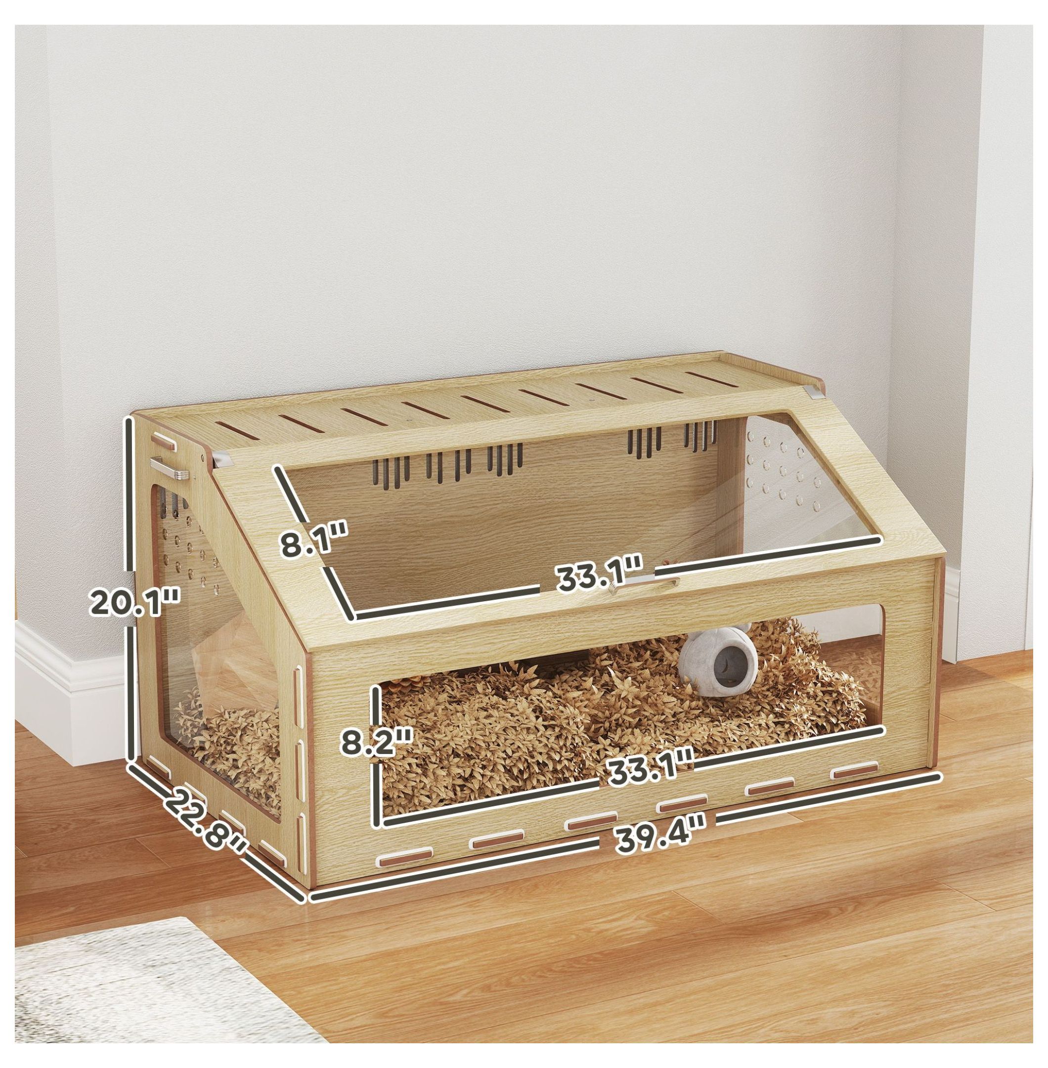 39 inch Hamster Cage with Acrylic Window & Openable Top for Dwarf Hamster, Gerbil, Guinea Pig, Rat, Oak