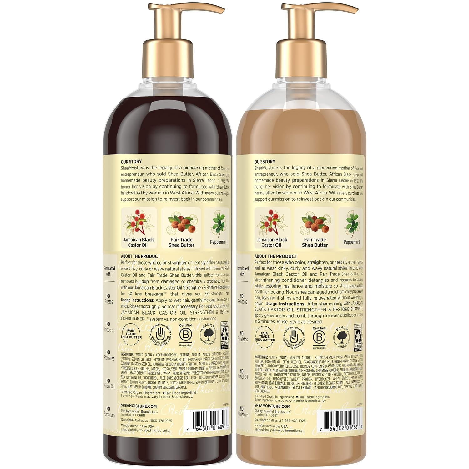 SheaMoisture Jamaican Black Castor Oil Strengthen & Restore Shampoo and Conditioner Set, 24 Oz Ea