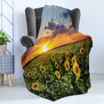 thumbnail image 4 of Sunflower Soft Flannel Fleece Throw Blanket, Summer Nature Panorama of Field of Blooming Flowers at Cloudy Sunset Photo, Cozy Plush for Indoor and Outdoor Use, 50" x 60", Multicolor, by Ambesonne, 4 of 5