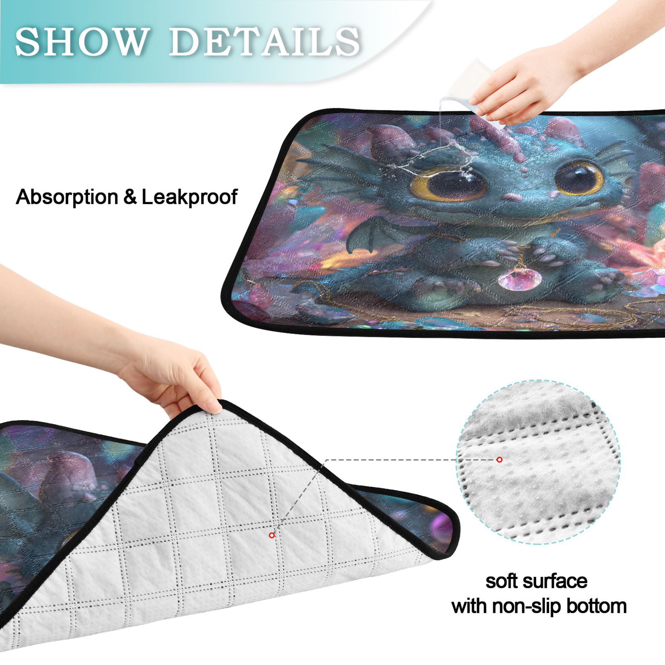 Qxltty Super Cute Dragon Cat litter Pads Pet Set of 3 Diaper Mats Center Anti-leakage Layer Absorbent Soft and Comfortable