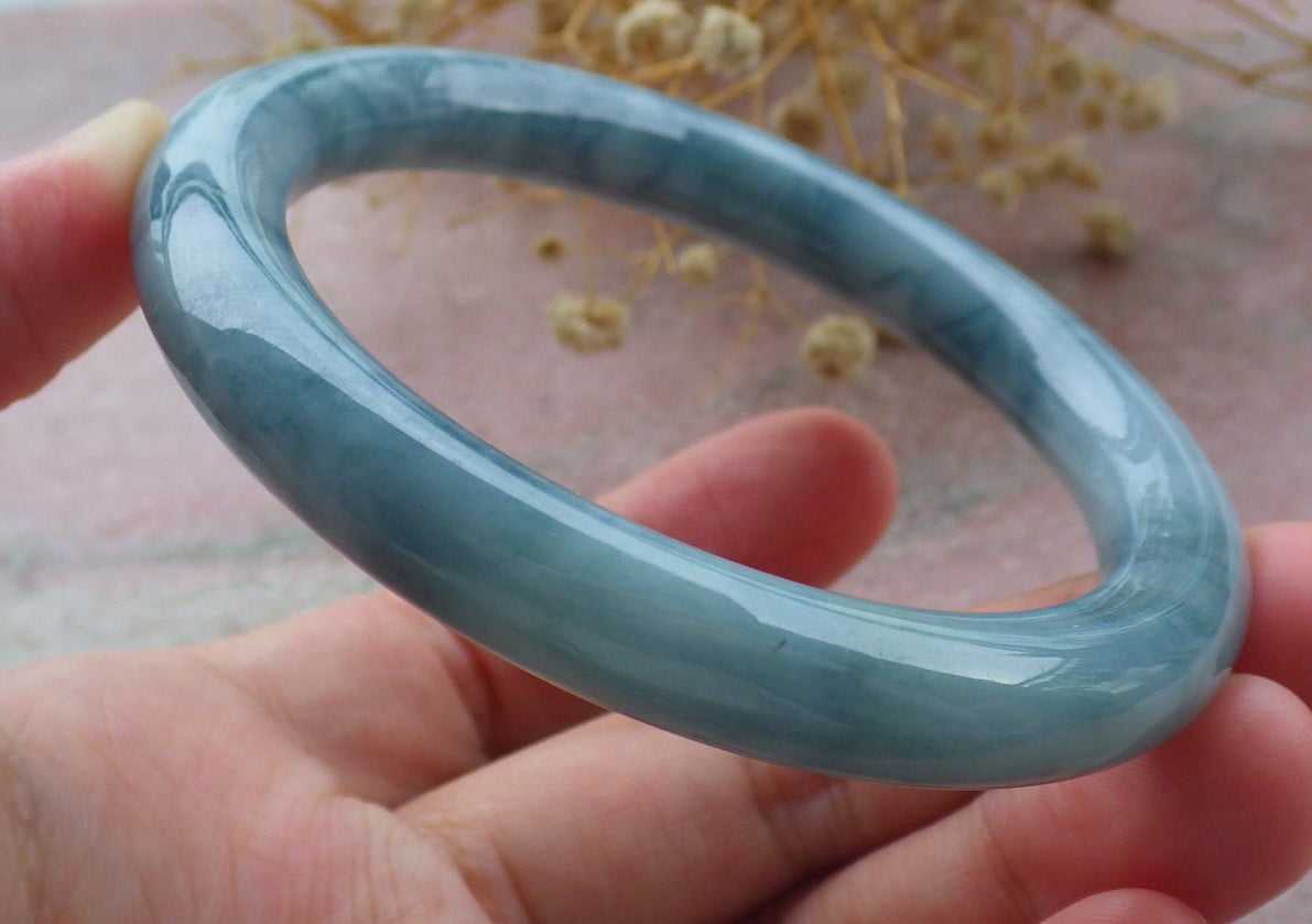 Lavender Green Natural A JADE Jadeite Circle Bangle Bracelet 54.6 mm 680196 TN