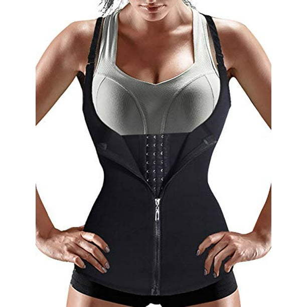 Women Waist Trainer Corset, Zipper Vest Body Shaper Cincher, Shapewear  Slimming Sports Girdle, Sauna Tank Top with Adjustable Straps 