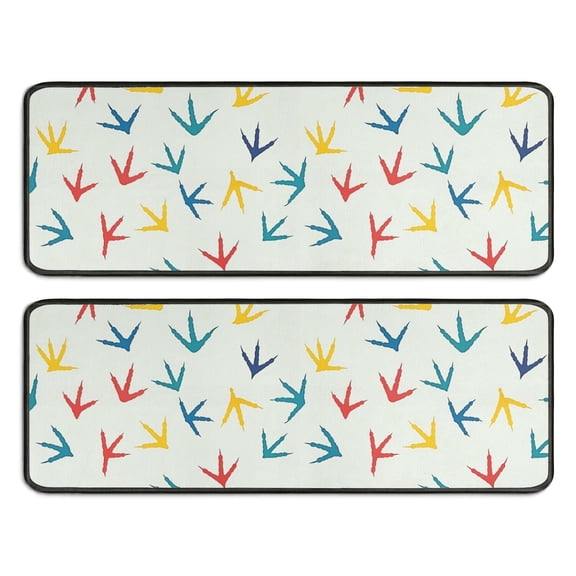 Kitchen Rugs Sets Of 2,LightColorful BirdsFootprints Pattern Anti Fatigue Kitchen Mat Rugs Non Slip Washable,Decorative Kitchen Floor Mats for Kitchen,Sink,Laundry,17"x47" 17"x47"