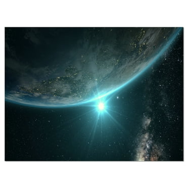 Designart 'Sunrise in Earth from Space ' Contemporary Landscape Canvas Art