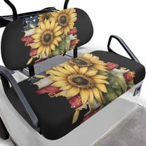 POLERO Sunflower American Flag Seat Covers for Golf Cart 4th of July, Washable Golf Cart Seat Covers for Club Car Precedent Ordinary Seats Breathable Comfortable/Anti-Scratch/Easy to Install