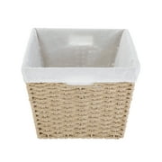 Mainstays Medium Tan Woven Paper Rope Decorative Storage Basket with Removable Liner, 13 in x 7.8 in x 9.8 in