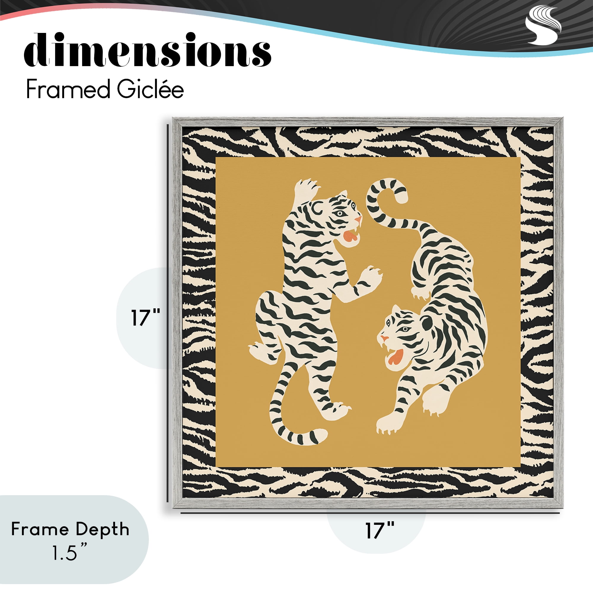 Stupell Industries Boho Twin Tiger Stripes Gray Framed Giclee Art, design by Karolina Sato